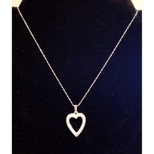 **Vintage Silver AB Rhinestones Heart Pendant Necklace**